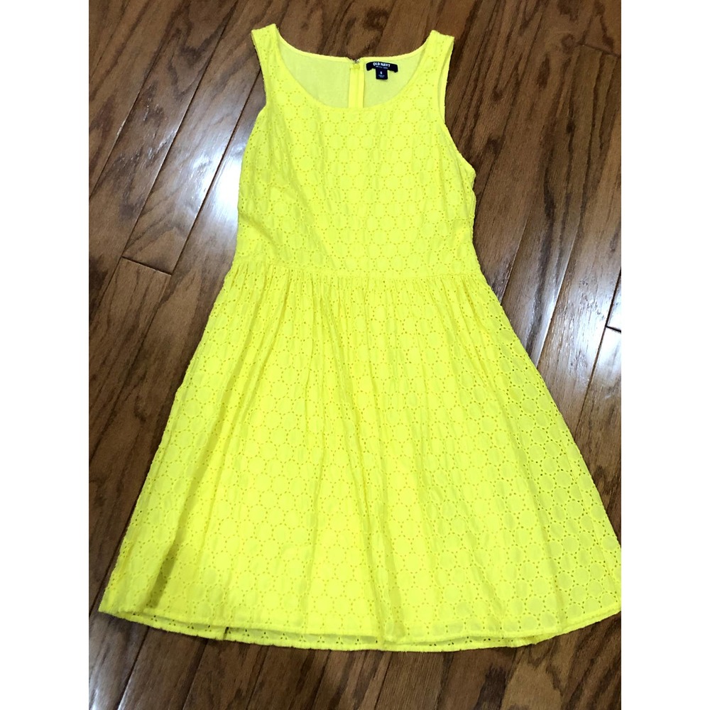 Old Navy Bright Yellow Eyelet Midi Dress